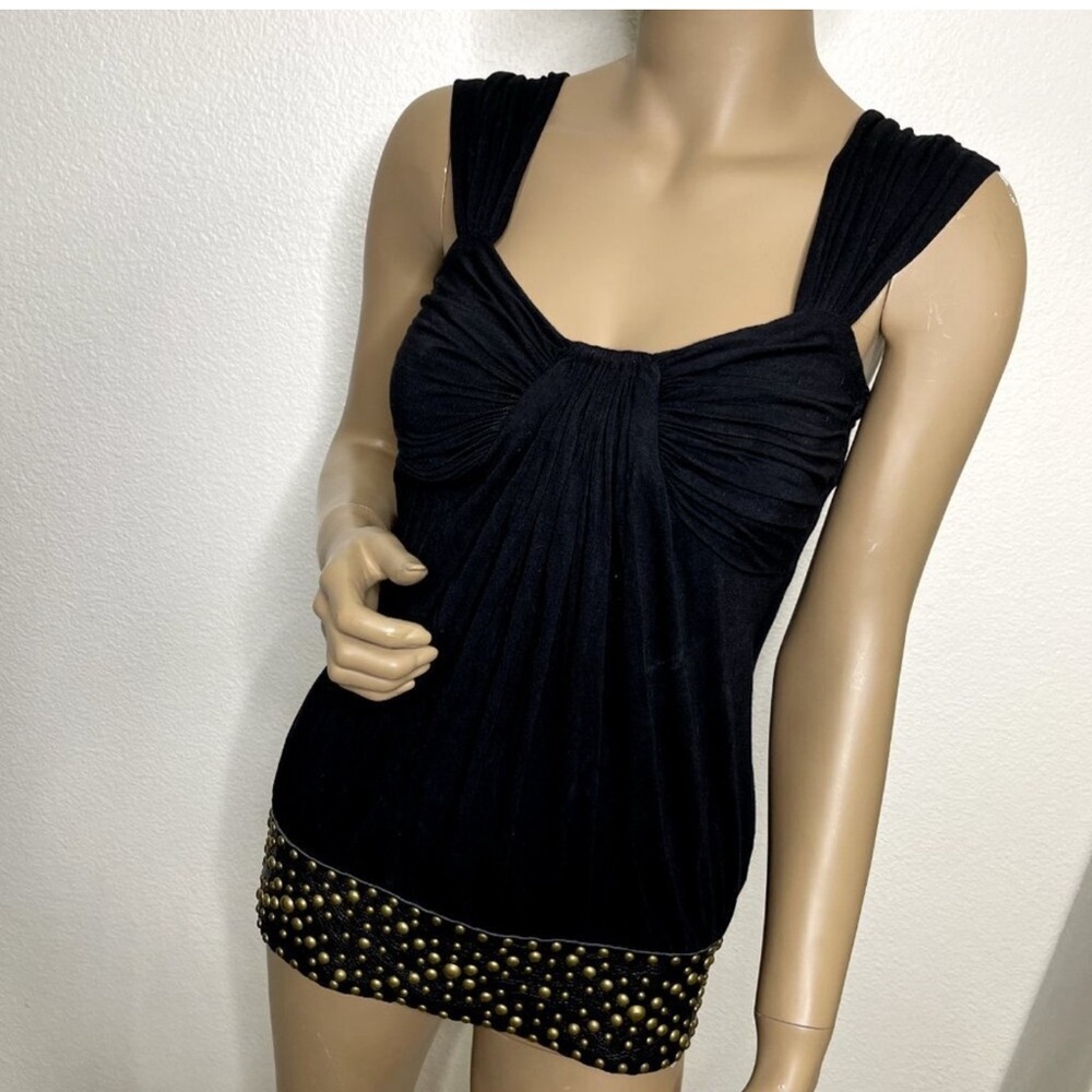 SKY 90s Revival Halter Top Medium Black Y2K Studded 2000s Couture Slinky USA